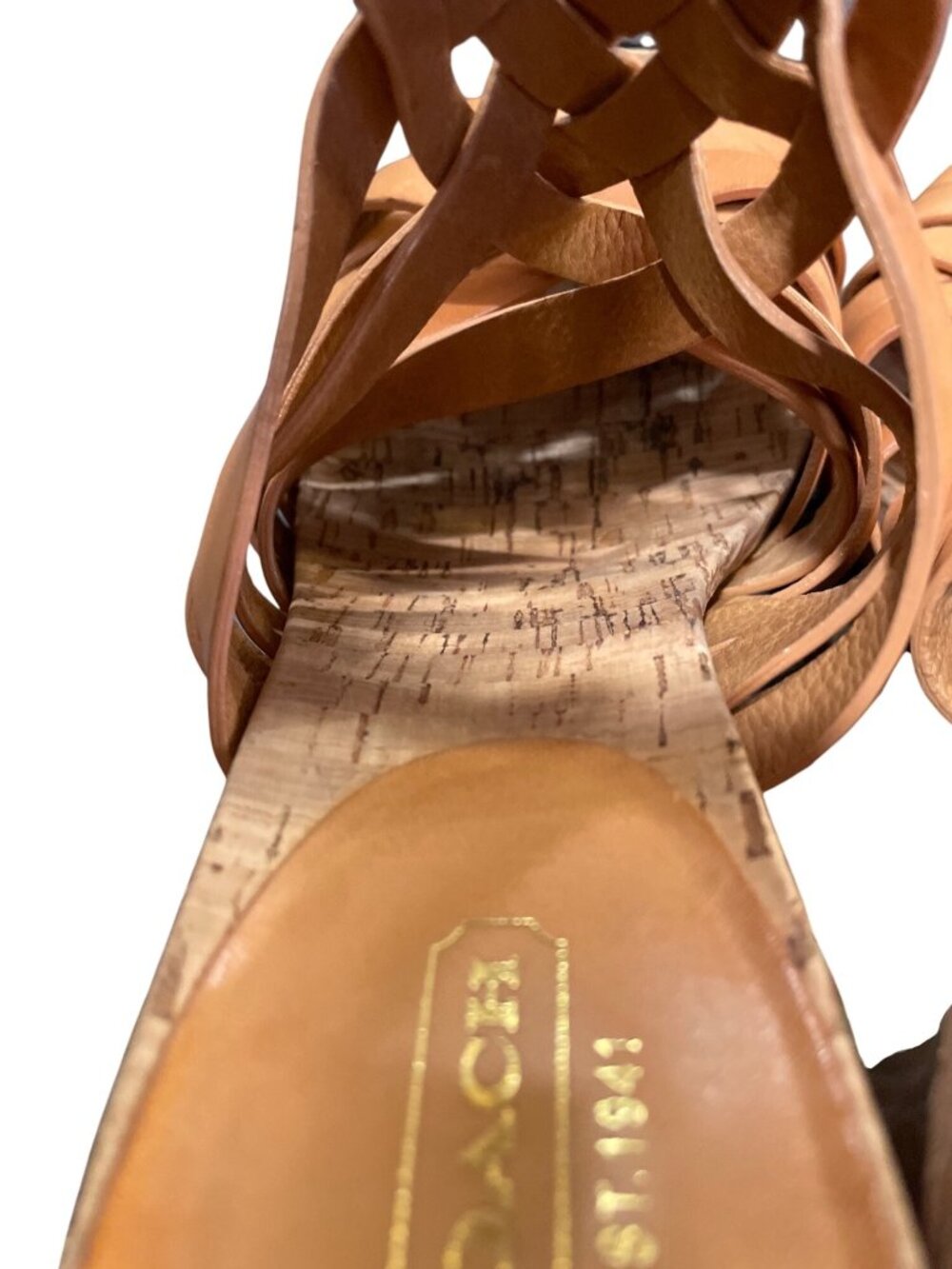 Coach wms brown leather strappy open toe 4" block dress heels sz 9B SKU 10-086 - Picture 7 of 14